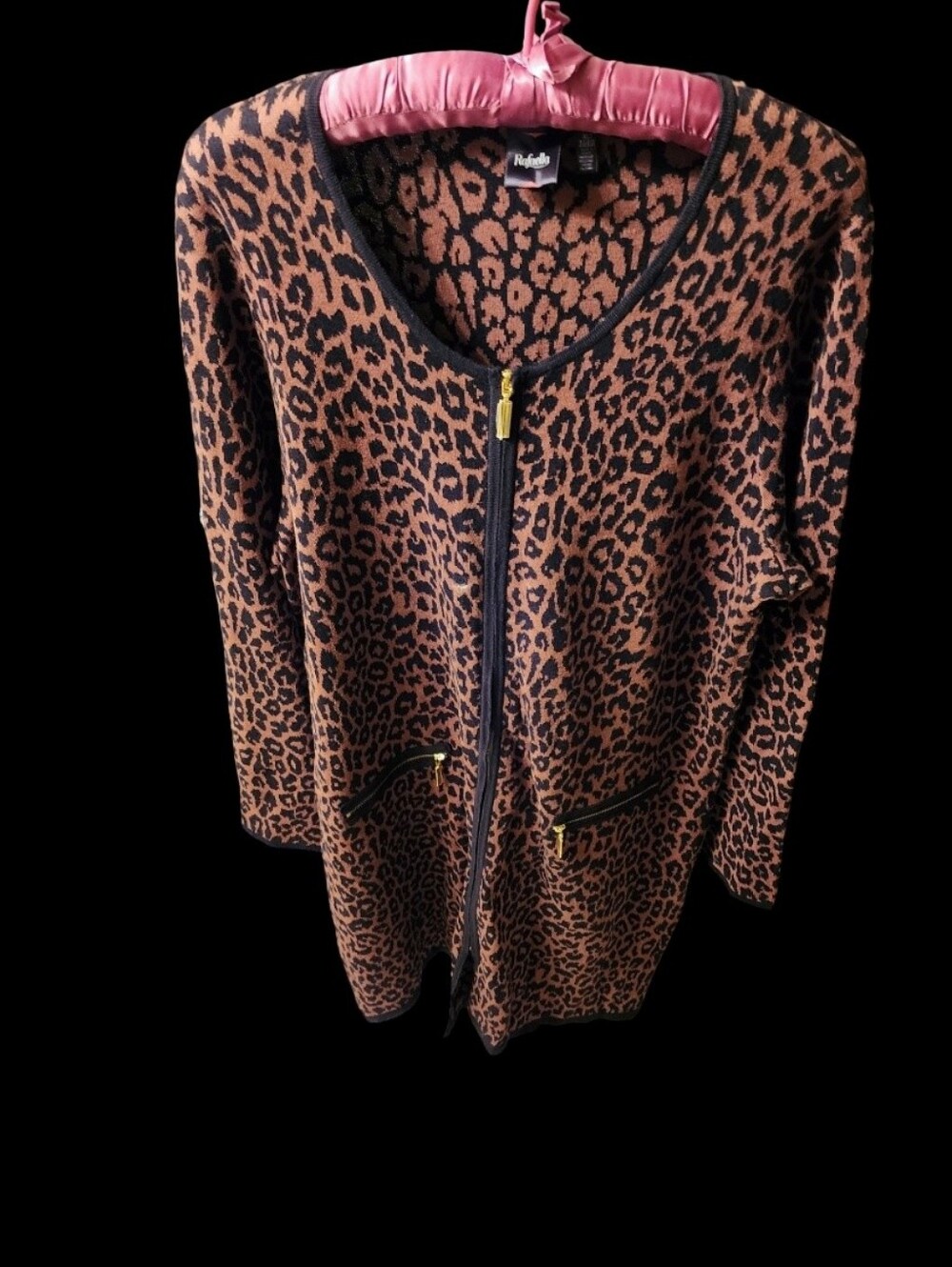 Rafaella Brown And Black Leopard Zip-Front Cardigan Dress
